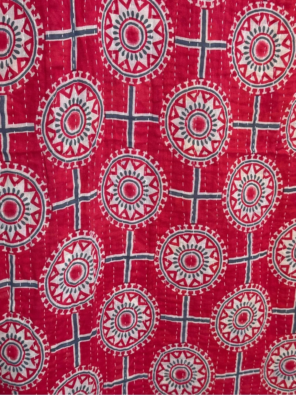 Vintage Handmade Printed Kantha Quilt India Sari Throw Blanket Twin 52x80
